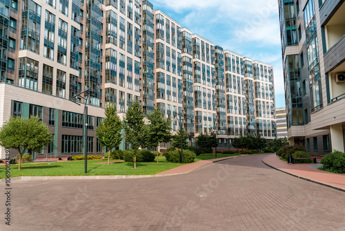 Residential high-rise buildings with a courtyard. Saint Petersburg, Russia - 26 July 2024























































