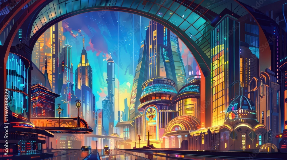 Vivid Futuristic Cityscape at Sunset Vivid Futuristic Cityscape at Sunset