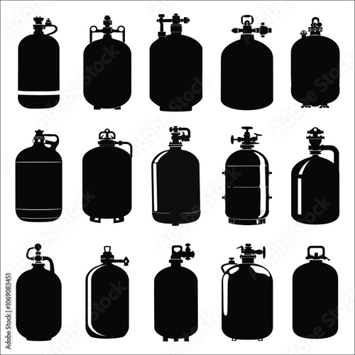 Gas Cylinder Silhouette Bundle Set on a White Background