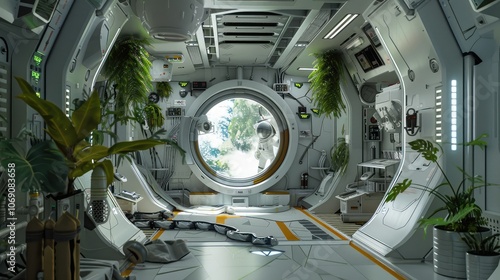 Futuristic Space Station with Greenery