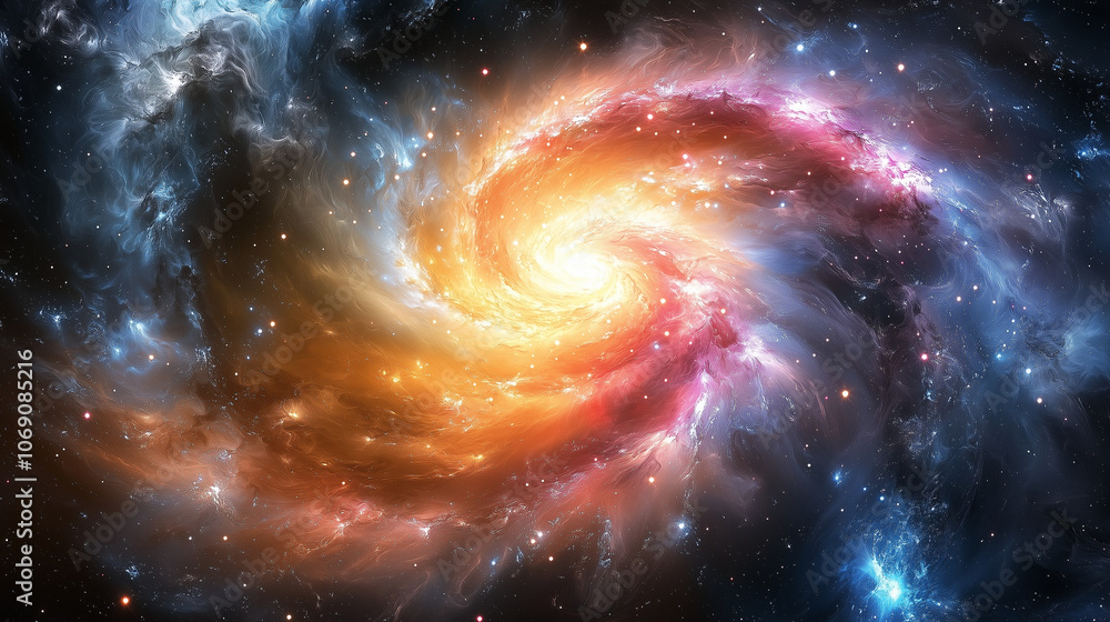 mesmerizing spiral galaxy, swirling with stellar dust and cosmic gases in a vibrant dance of colors mesmerizing spiral galaxy, swirling with stellar dust and cosmic gases in a vibrant dance of colors