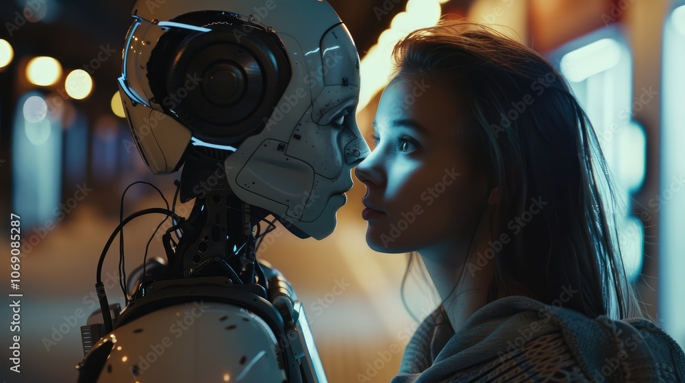 Human and Robot Face-to-Face at Night Human and Robot Face-to-Face at Night
