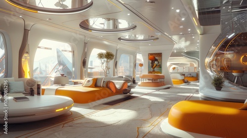 Modern Futuristic Spaceship Lounge Interior