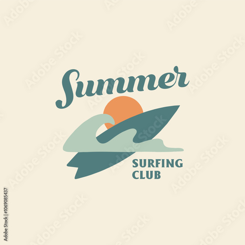 Vintage surf design template for surf club, surf shop, surf merch.
