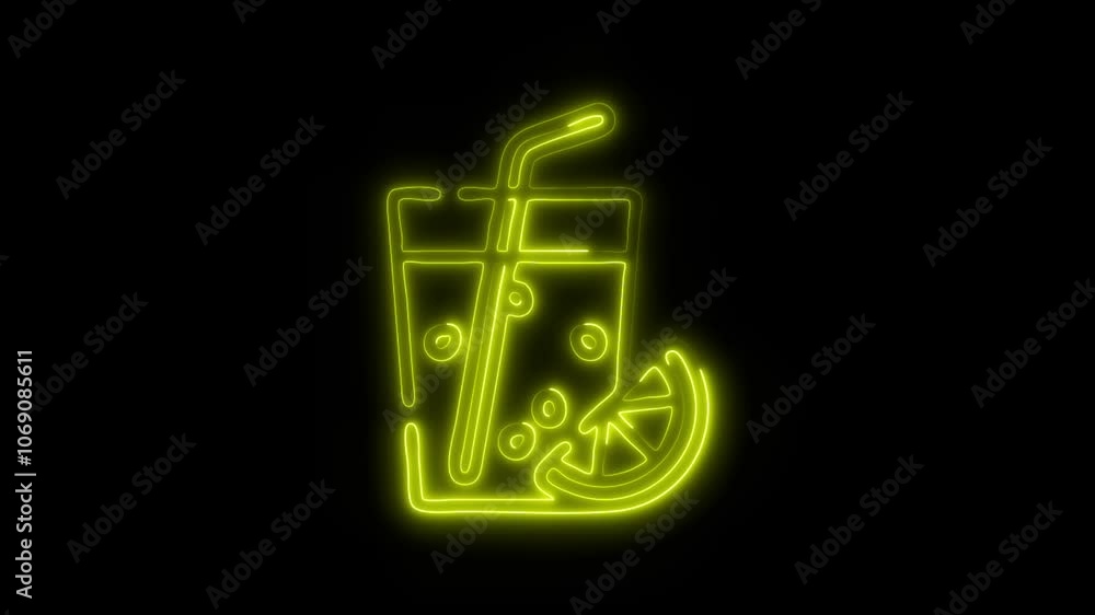 Glowing Orange Juice Icon and Symbol in HD Video Neon Animation on Black Background Glowing Orange Juice Icon and Symbol in HD Video Neon Animation on Black Background