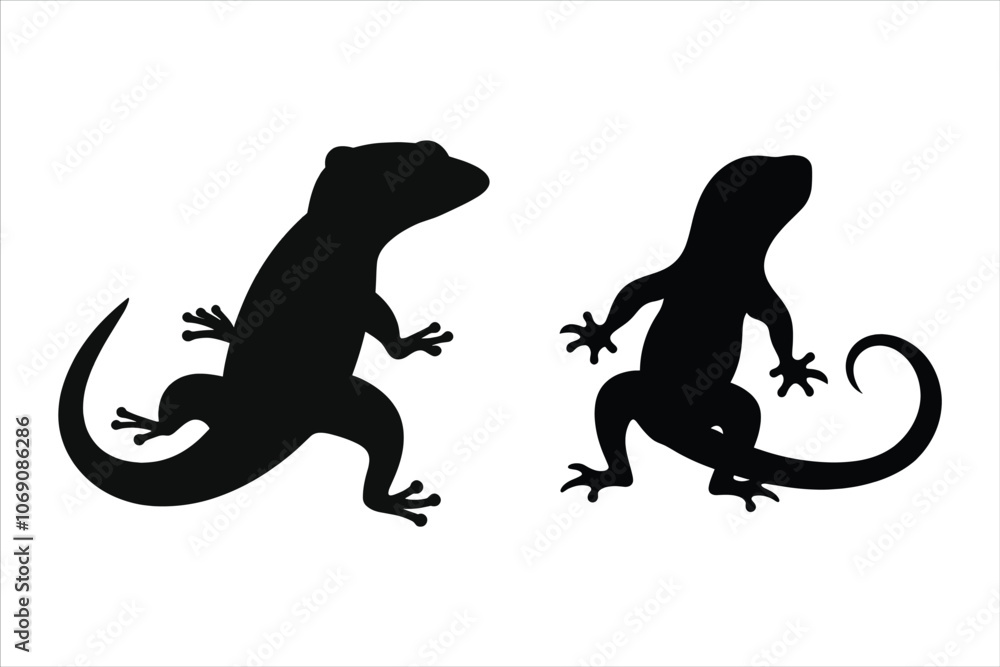 Gecko Silhouette Bundle Set on a White Background Gecko Silhouette Bundle Set on a White Background