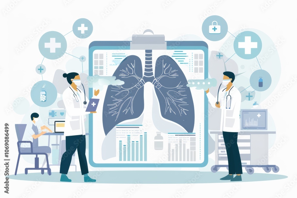 Healthcare professionals analyzing lung x-ray data in modern clinic Healthcare professionals analyzing lung x-ray data in modern clinic