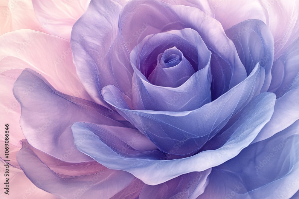 A delicate lavender rose blossom with soft petals and gradients, showcasing nature's elegance in pastel hues A delicate lavender rose blossom with soft petals and gradients, showcasing nature's elegance in pastel hues