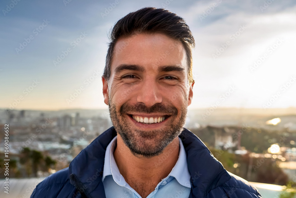 Smiling Man Enjoying a Sunny Day Outdoors Smiling Man Enjoying a Sunny Day Outdoors