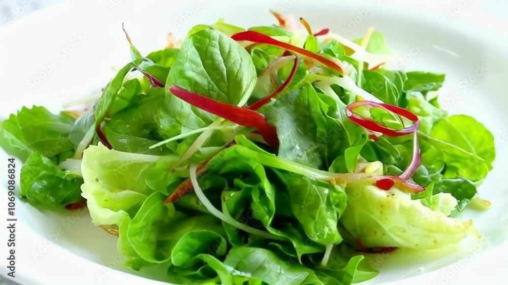 A vibrant salad featuring fresh greens and colorful vegetables, highlighting healthy eating and culinary presentation techniques. A vibrant salad featuring fresh greens and colorful vegetables, highlighting healthy eating and culinary presentation techniques.