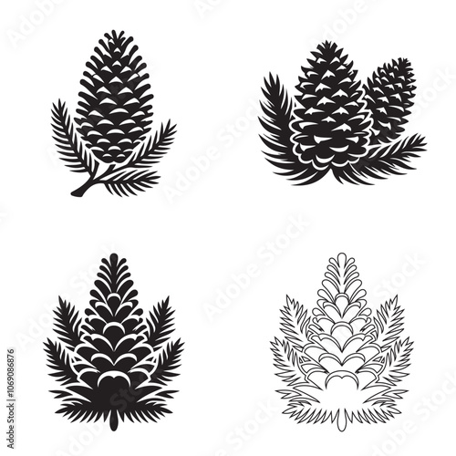  Pine Cones silhouette vector art like the logo black color design and solid white background 