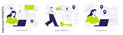 Customs clearance abstract concept vector illustrations.