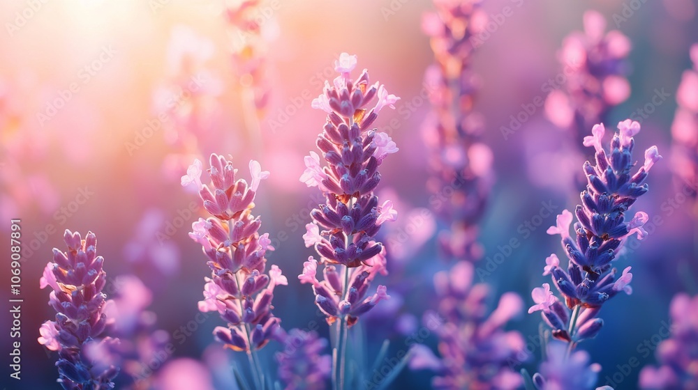 Lavender flowers in warm sunset light Lavender flowers in warm sunset light
