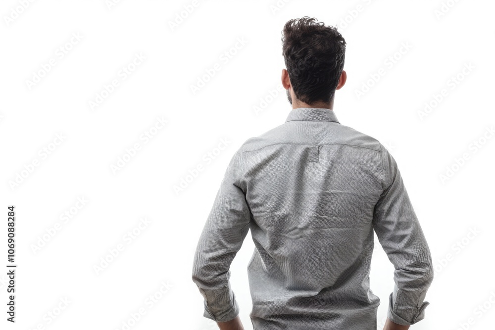 Back side view of a man against a white background Back side view of a man against a white background