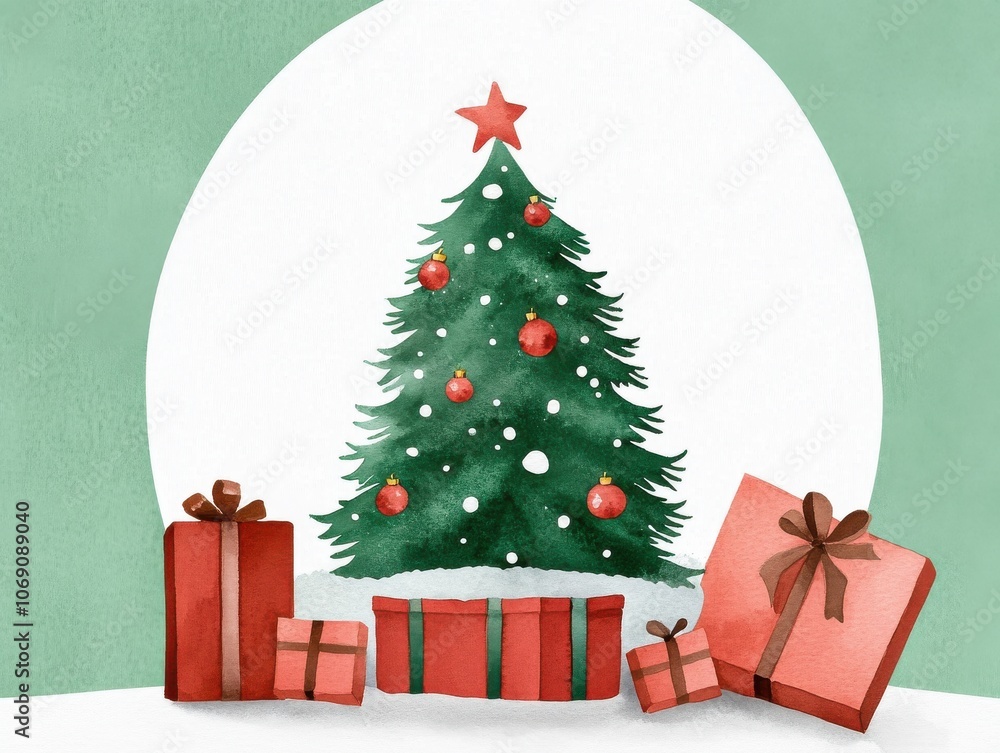 Christmas Tree with Presents and Snowy Background Christmas Tree with Presents and Snowy Background