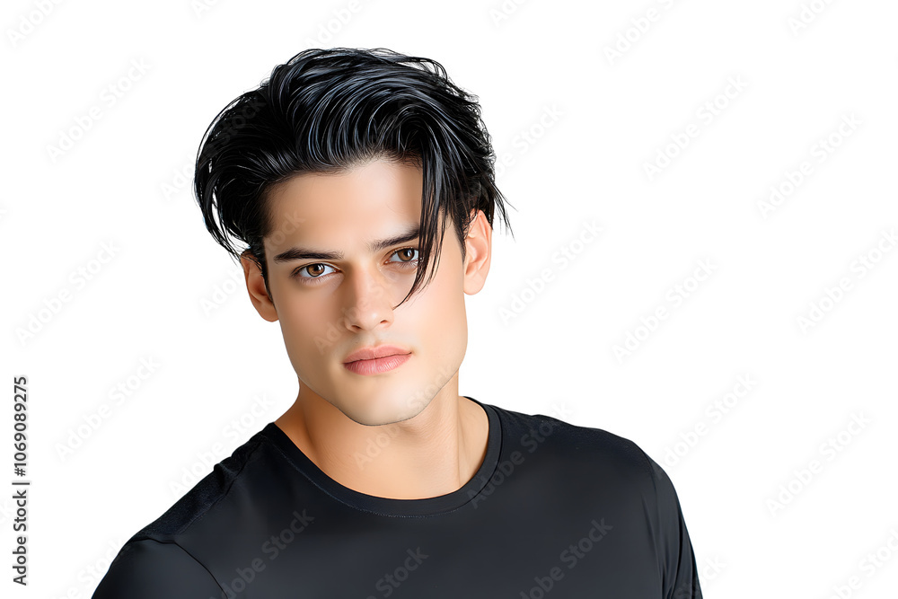 Young man with striking features poses elegantly Young man with striking features poses elegantly