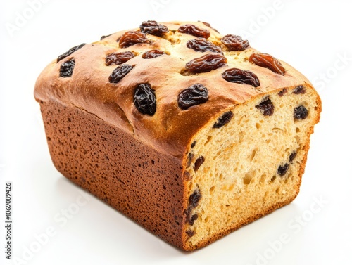 Fresh Raisin Bread Loaf on White Background photo