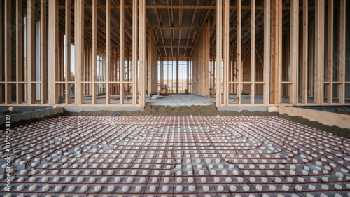  Construction site view of radiant floor heating installation in new build