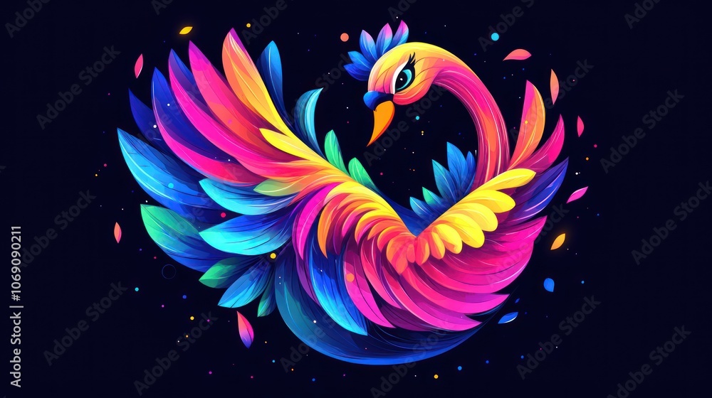 Obraz premium Vibrant Swan with Colorful Feathers