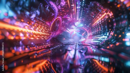 Futuristic Neon Tunnel with Abstract Lights