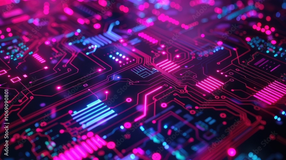 Futuristic Neon Circuit Board Close-Up Futuristic Neon Circuit Board Close-Up