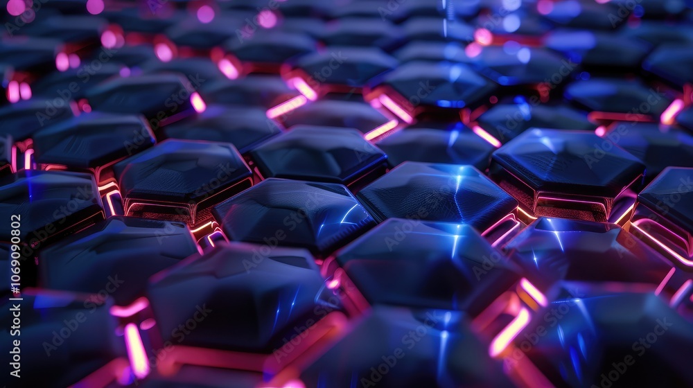 Obraz premium Futuristic Hexagonal Pattern with Neon Lights