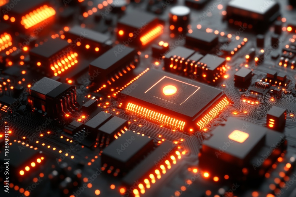 Glowing Motherboard with CPU and LEDs Glowing Motherboard with CPU and LEDs