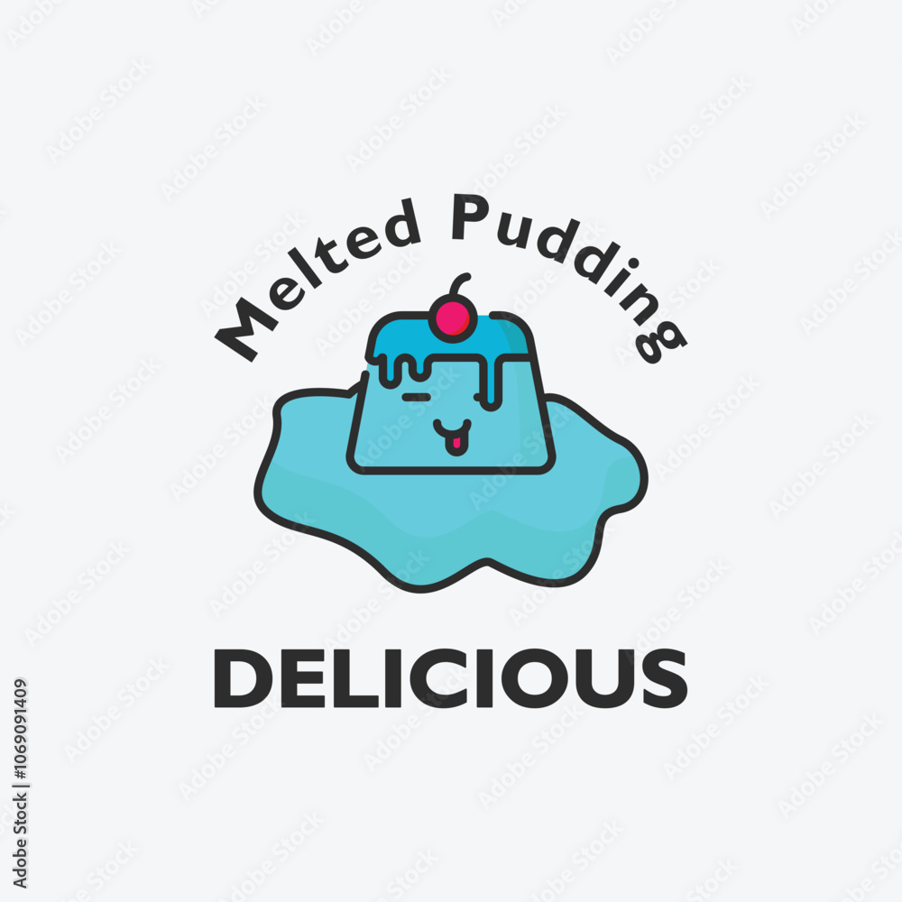 Naklejka premium Sweet pastry flat logo of bakery with melted pudding shape illustration design
