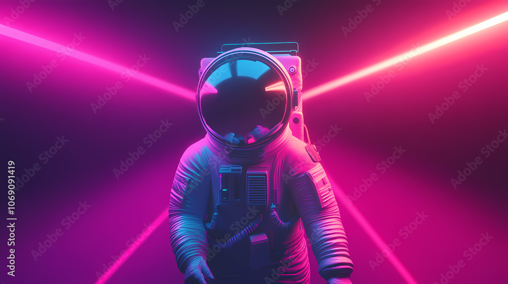 3d illustration of astronaut in futuristic neon lit cyberpunk city. neon pink blue violet night astronaut. generative ai. illustration art. Cyberpunk. Illustration 3d illustration of astronaut in futuristic neon lit cyberpunk city. neon pink blue violet night astronaut. generative ai. illustration art. Cyberpunk. Illustration