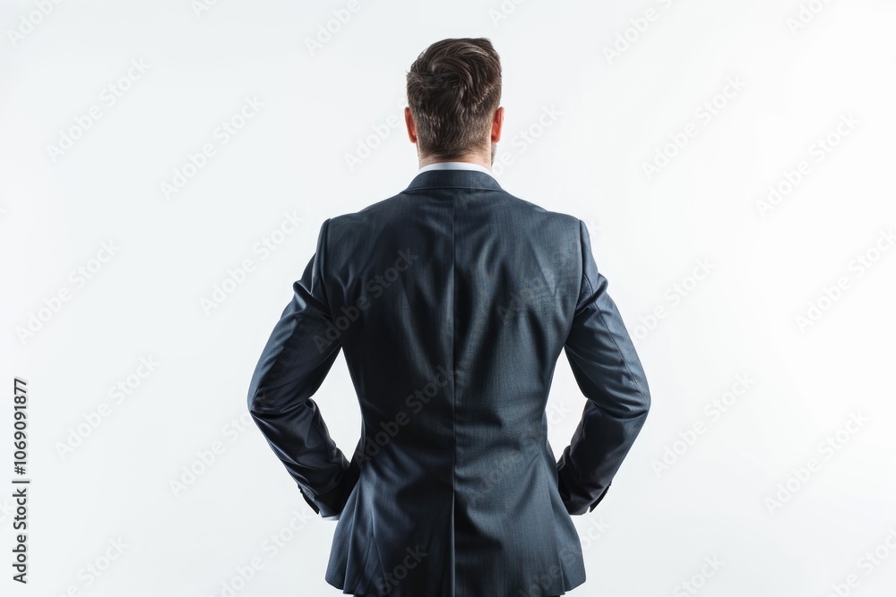 Isolated studio shot of a business man from behind over white background Isolated studio shot of a business man from behind over white background