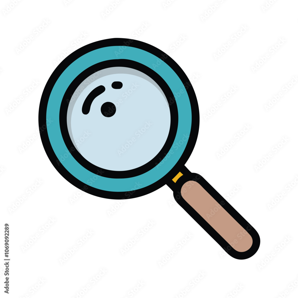 Magnifying Glass Icon with Teal Frame and Brown Handle, Colorful magnifying glass icon featuring a teal frame and brown handle, symbolizing search, inspection, and analysis, perfect for UI and educati