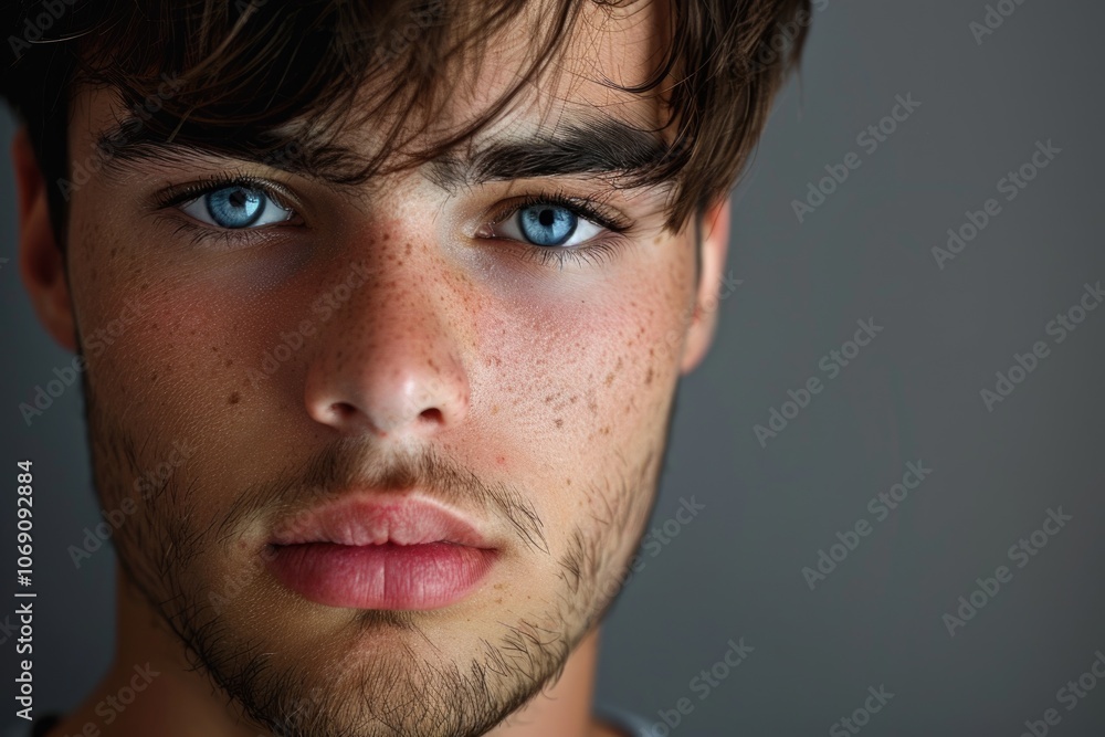 Obraz premium Portrait Of Young Man On Gray Background