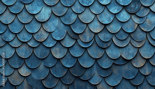 Blue metallic shingles as background or texture.