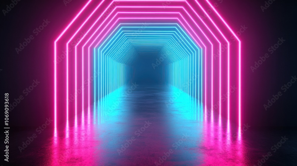 Pink and Blue Light Trails in Abstract Tunnel Pink and Blue Light Trails in Abstract Tunnel