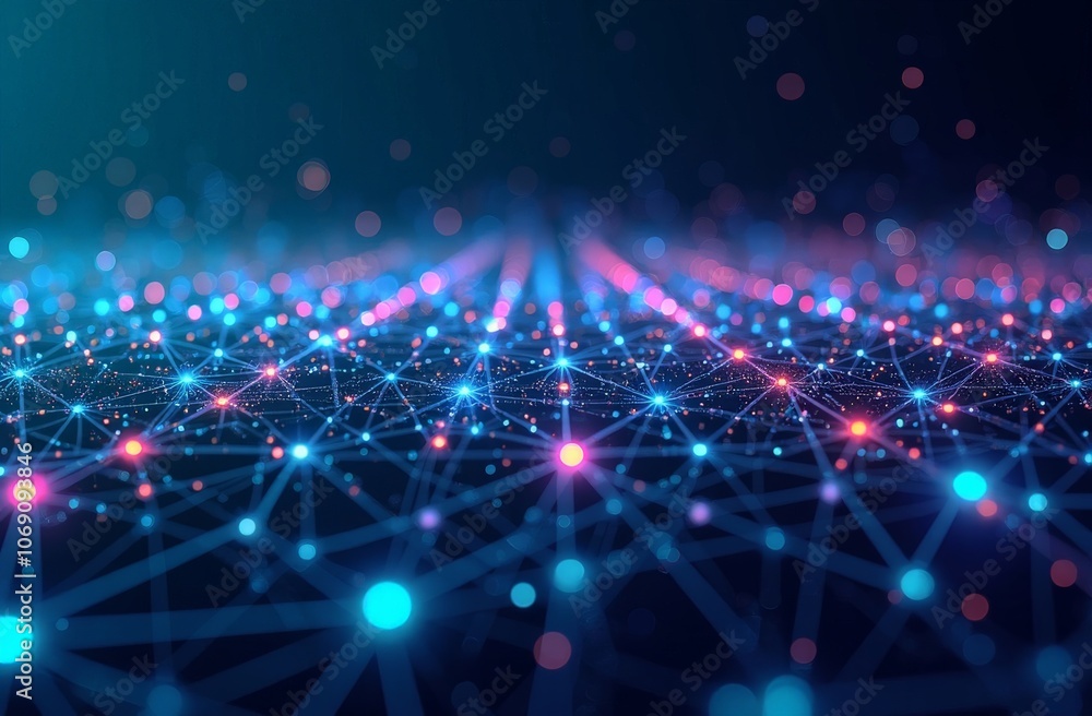 Digital network structure with glowing nodes and interconnected lines Digital network structure with glowing nodes and interconnected lines