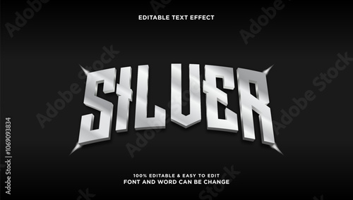 Silver text effect with modern and elegant 3d luxury style that can be edited
