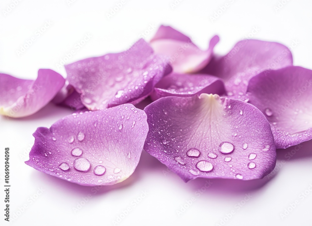 Close up of dew drops on purple rose petals, a delicate and beautiful image. Close up of dew drops on purple rose petals, a delicate and beautiful image.