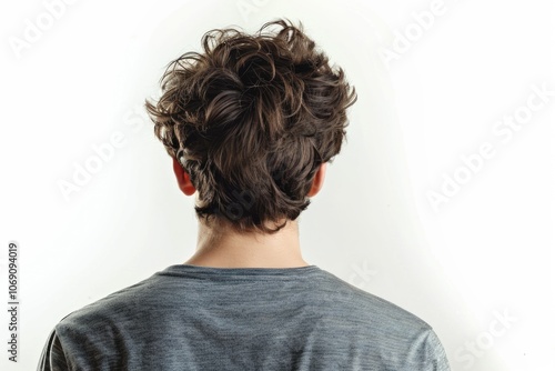 thoughtful young man. Rear view. isolated over white.