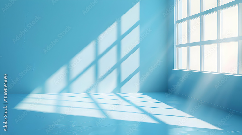 Fototapeta premium Spacious Modern Room with Blue Abstract Background and Sunlit Shadows 
