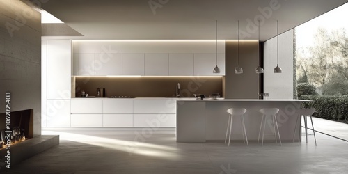 Wallpaper Mural Modern Kitchen with White Cabinets and Bar Seating Torontodigital.ca