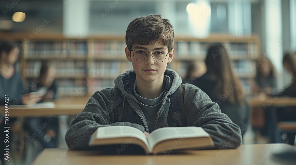 Teenage Boy Reading in Library: Focus and Learning Concept for Education and Knowledge. Generative ai Teenage Boy Reading in Library: Focus and Learning Concept for Education and Knowledge. Generative ai