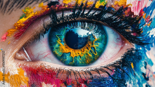 A human eye with many different colors.