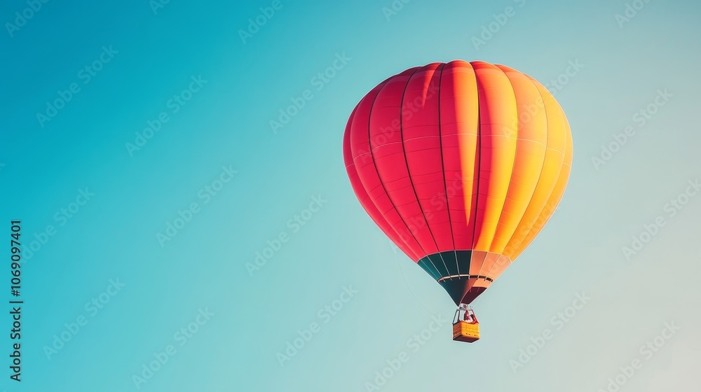 Fototapeta premium A vibrant hot air balloon soaring against a clear blue sky.