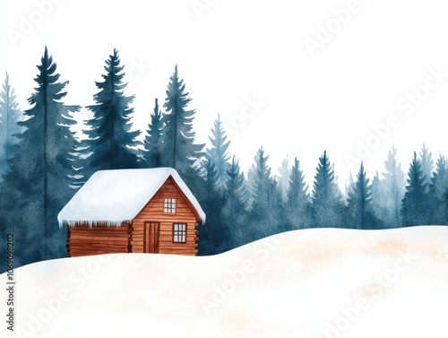 Rustic Cabin in Snowy Forest Landscape