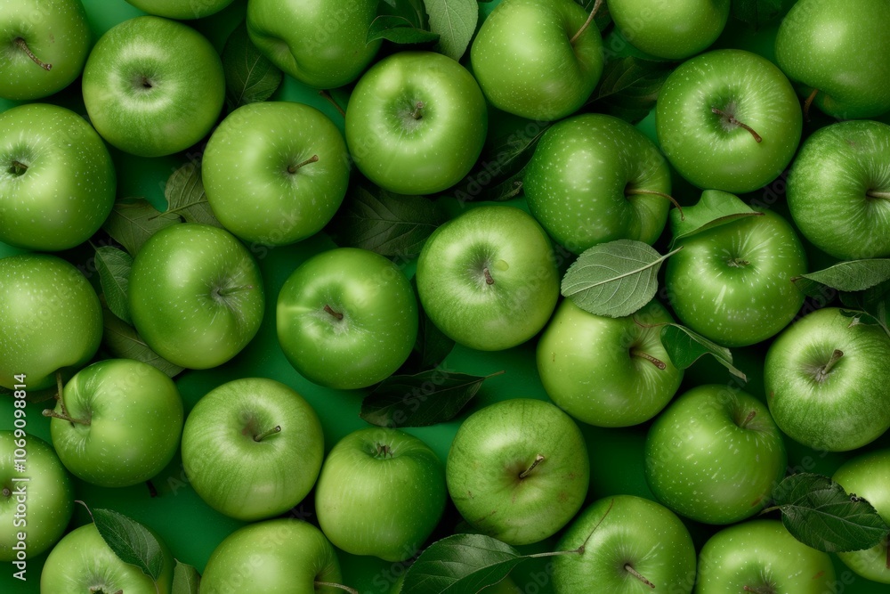 A vibrant collection of fresh green apples stacked together, showcasing their smooth, shiny surfaces and rich color, perfect for healthy eating. A vibrant collection of fresh green apples stacked together, showcasing their smooth, shiny surfaces and rich color, perfect for healthy eating.
