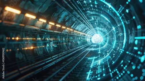 Futuristic Digital Tunnel with Neon Lights