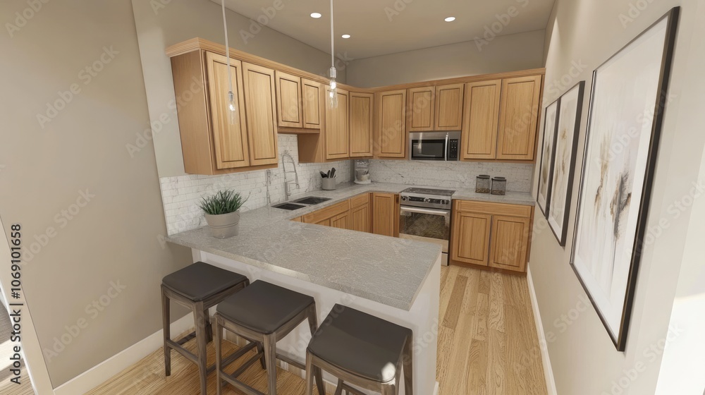 Modern Kitchen with Bar Seating and Artwork Modern Kitchen with Bar Seating and Artwork