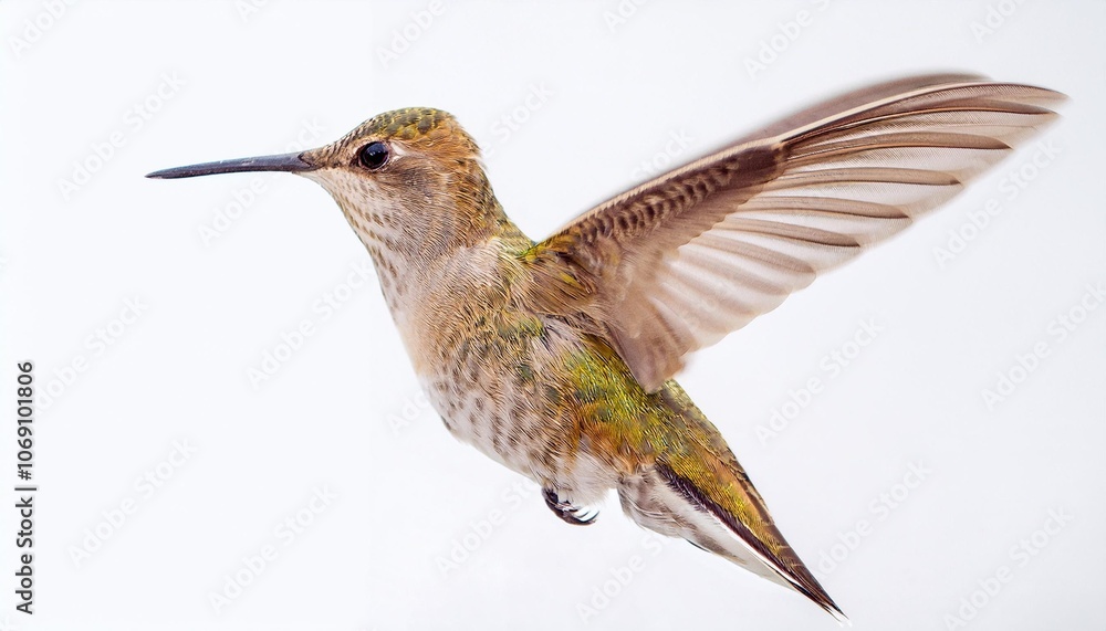 close up of hummingbird on a branch on white background close up of hummingbird on a branch on white background