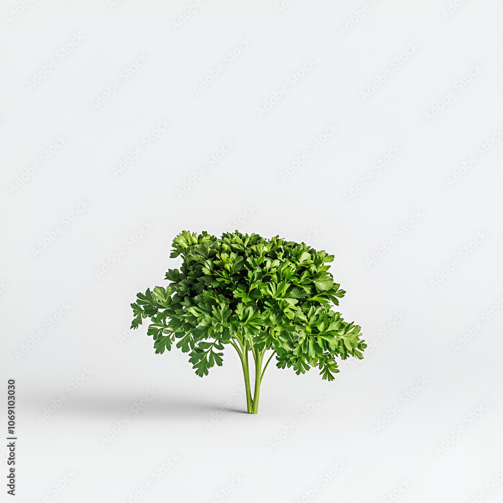 Green curly parsley in a jar with water on wooden table.
