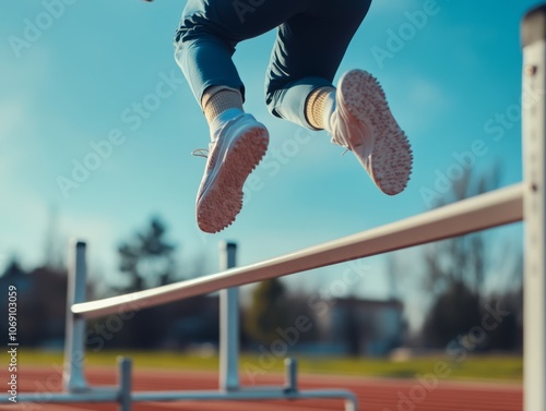 Person Jumping Over Hurdle in Mid-Air Action photo